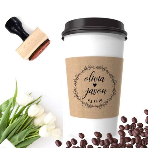 Diy Tea Party Favors, Wedding Coffee Sleeves, Custom Coffee Sleeves, Coffee Bridal Shower, Wedding Food Bars, Diy Tea Party, Diy Wedding Food, Coffee Wedding Favors, Coffee Favors