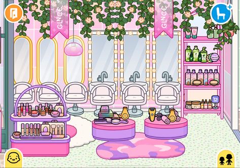 Toca Boca Makeup Shop, Hair And Makeup Salon, Toca Boca Hair Salon, Toca Life World Aesthetic Pfp, Toca Ideas, Hair And Nail Salon, Free House Design, World Hair, Бисер Twin