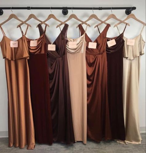 Brown Wedding Themes, Brown Bridesmaid Dresses, Fall Bridesmaids, Fall Bridesmaid Dresses, Dress Colors, Brown Wedding, Bridesmaid Dress Colors, Dream Wedding Ideas Dresses, Future Wedding Plans