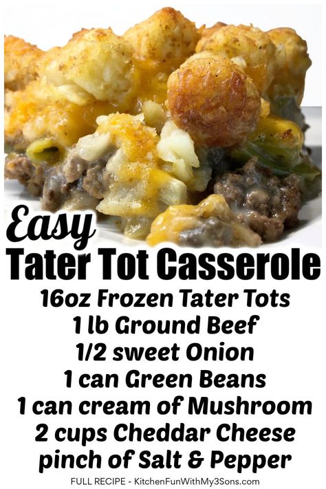 Hashbrown Casserole Tater Tots, Hamburger Tator Tot Casserole Recipes Easy, Campbells Tater Tot Casserole, Tator Casserole Recipes, Tator Tot Casserole Duggar, Tator Tot Dinner Recipes, Tater Tot Casserole No Cheese, Tator Tot Hamburger Casserole Recipes, Tater Tot Casserole With Ground Beef And Green Beans