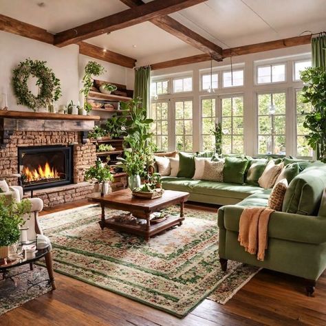 Cottagecore Living Room, Hangout Place, Cottagecore Living, تصميم للمنزل العصري, Cottage Living Rooms, Living Room Green, Dream House Interior, Cottage Living, Living Room Inspo