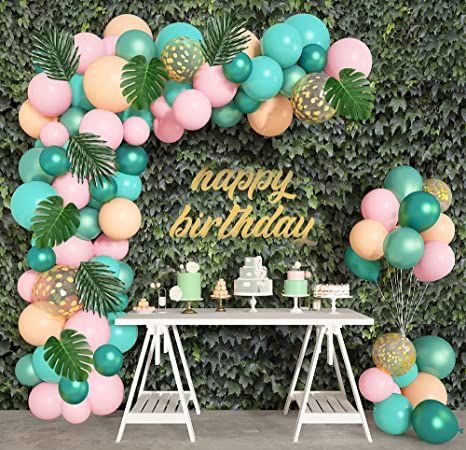 Tropical Balloon Garland, Safari Theme Birthday Party, Jungle Safari Theme, Flamingo Themed Party, Deco Ballon, Tropical Birthday Party, Jungle Theme Parties, Flamingo Birthday Party, Safari Theme Birthday