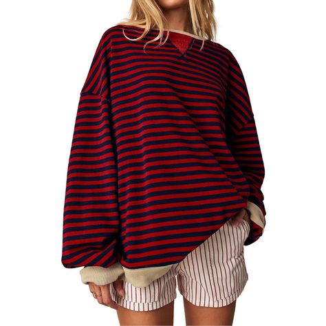 PRICES MAY VARY. 【What Material We Use】: We believe in providing our customers with the best quality products. Women oversized striped sweatshirt is made of high quality cotton blend, it is super soft, stretchy, breathable and skin-friendly, to keep you comfortable and relaxed all day, suitable for Spring, Summer and Autumn. 【Colorblock Tops Chic Design】: Color block striped sweatshirt for women girls, crew neck long sleeve drop shoulder shirt top, ribbed neck, cuffs and hem, loose fit. The uniq Sweatshirts Y2k, Sweatshirts Graphic, Sweatshirts Oversized, Y2k Shirts, Trendy Sweatshirts, Sweater Graphic, Green Y2k, Striped Sweatshirt, Black Crewneck Sweatshirt