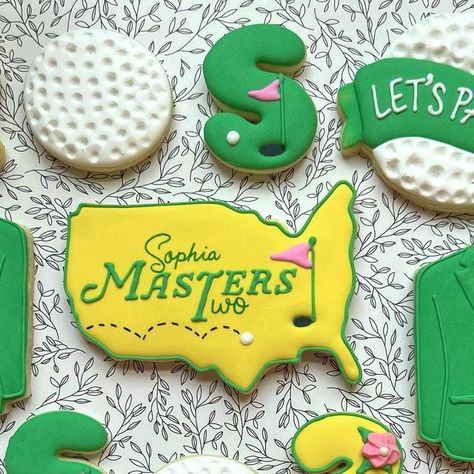 NOLA Sugar Shack on Instagram: "Sophia Masters TWO! Happy Birthday to the little pro!🎉⛳️🏒 🍪 • 🍪 • 🍪 • Please share and message me to place an order. 🍪 • #golfcookies #2ndbirthdaycookies #2ndbirthday #birthdaycookies #golfthemedparty #masterscookies #parteecookies #almondcookies #cookieartist #decoratedsugarcookies #nola #nolasweets #nolacookies #neworleanssugarcookies #customdecoratedcookies #neworleanscookies #neworleanscookieartist #nolacookiemaker #nolacookieartist #neworleans #terrytow Masters Cookies Decorated, Masters Golf Cookies Decorated, Masters Cookies Golf, Masters Cookies, Two Happy Birthday, Felix Birthday, Masters Party, Golf Cookies, Golf First Birthday