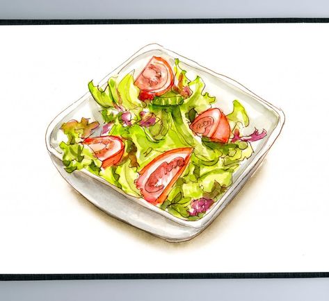 salat Salad Sketch, Salad Watercolor, Salad Drawing, Food Fanart, Salad Art, Science Icons, Food Sketch, Watercolor Food, Tossed Salad