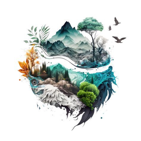 Tree With Paper, Adventure Artwork, Hiking Art, Hearts Paper Crafts, Winding Path, Fashion Poster Design, Nature Sketch, Colorful Mountains, Beach Tattoo