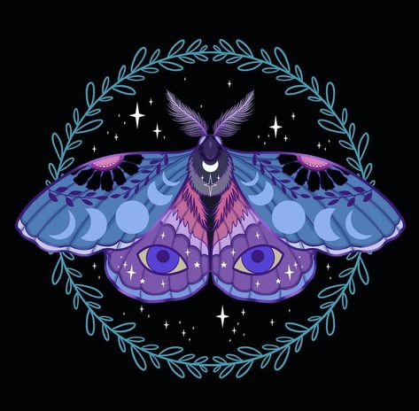 Magic Moth Art, Trippy Moth Drawing, Moths Drawing, Pastel Witch Aesthetic, Witchy Painting Ideas, Witch Moth, Moth Painting, Blue Moth, Moth Drawing