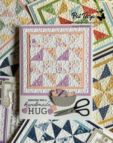 Handmade Quilt Cards, Paper Quilt Cards, Stampin Up Crafting With You Cards, Quilt Dies For Cards, Quilt Cards Ideas, Stampin Up Crafting With You, Crafting With You Stampin Up Cards, Quilt Cards Handmade, Quilt Dies For Card Making