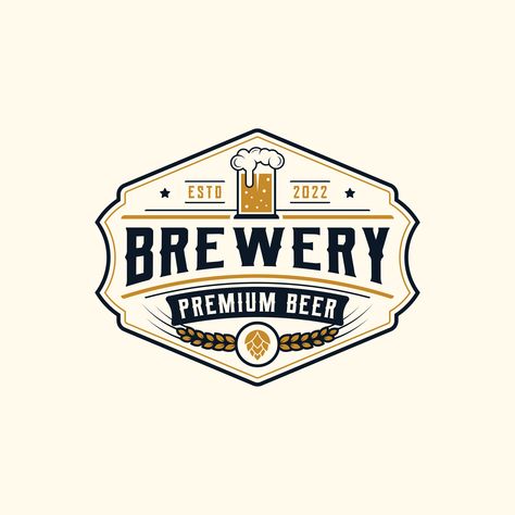 Download this Premium Vector about Premium Brewery Beer Vintage Logo Design and discover more Professional Graphic Resources on Freepik. #freepik #vector #beer #beerlogo #craftbeer #brewery #brewing Brewery Merch, Vintage Brewery, Premium Beer, Beer Brewery, Beer Logo, Beer Company, Vintage Logo Design, Vintage Graphic Design, Vintage Beer