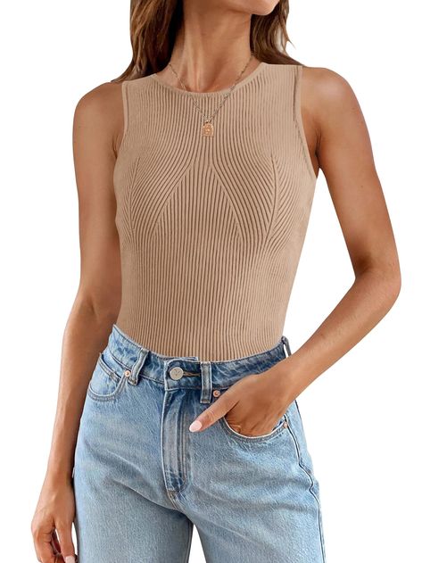 PRICES MAY VARY. Material:Our summer tops for women is made of lightweight knit fabric,soft and skin-friendly.Size Guide:S=US 4-6, M=US 8-10, L=US 12-14, XL=US 16. Style:Basic tank tops,sleeveless knit tops,crew neck tshirts,ribbed knit tee shirt,tight fitted tops,slim fit sleeveless sweater tops for women,sweater vest women Tops:This basic knit shirt is very soft and has a nice stretch.Sleeveless design can show your slender arm line perfectly.This soft tee shirt is very slim fitted,flattering Knit Shirts, Trendy Tank Tops, Sleeveless Tops Summer, Dressy Tank Tops, Soft Classic, Summer Tank Tops, Ribbed Tank Tops, Ribbed Tank, White Sleeveless