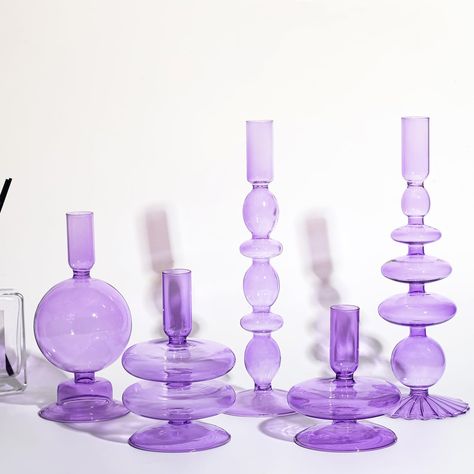 PRICES MAY VARY. Package Content: you will receive 5 pieces glass candle holders in different sizes, these candle holders can hold candles, create a warm and cozy atmosphere, suitable for birthday parties, weddings and Christmas, Thanksgiving table and flower decoration, etc Size Combination: The dimensions of the tapered glass candle holder set are 11 x 0.98 inches/ 28 x 2.5 cm, 10.4 x 0.98 inches/ 26.5 x 2.5 cm, 7.1 x 0.98 inches/ 18 x 2.5 cm, 5.9 x 0.98 inches/ 15 x 2.5 cm, 4.3 x 0.98 inches/ Centerpiece Purple, Colorful Candle Holders, Glass Taper Candle Holders, Purple Wedding Centerpieces, Colorful Centerpieces, Purple Candles, Party Centerpiece, Glass Candlestick Holders, Purple Themes