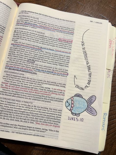 Luke 5 Bible Journaling, Luke Bible Journaling, Cute Bible Doodles, Genesis Bible Journaling, Luke Bible, Bible Drawings, Bible Highlighting, Bible Doodles, Journal Bible Quotes