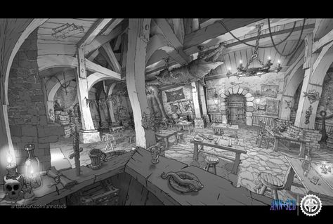 ArtStation - Tavern concept / Environment line art, ann&seb * Moorish Furniture, Concept Environment, Gothic Baroque, Ian Mcque, Interior Concept Art, Environment Sketch, Storyboard Ideas, Bg Design, 디즈니 캐릭터