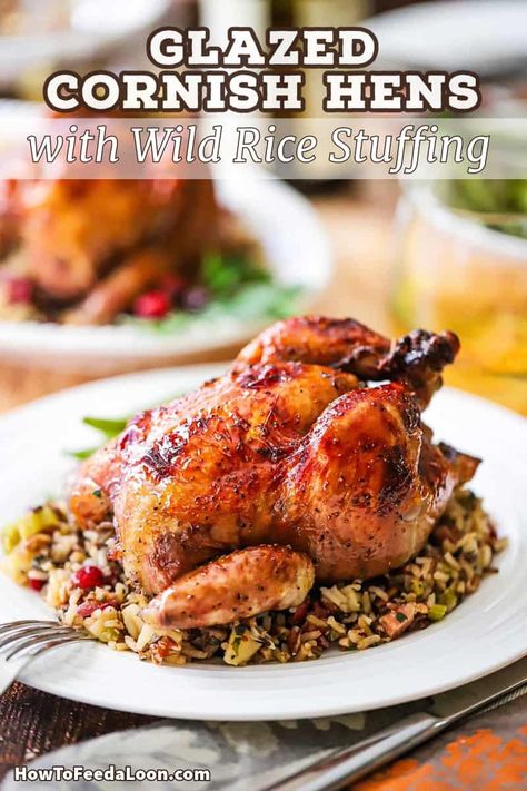 Wild Rice Stuffing, Cornish Game Hen Recipes, Roasted Cornish Hen, Cornish Hen Recipe, Wild Rice Recipes, Cornish Hen, Rice Stuffing, Cornish Hens, Cajun Cooking