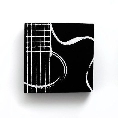 6 x 6 Acoustic Guitar Music Canvas (Black w/ White) Screenprint/Painting, Guitar Print, Music Wall Art, Black and White Home Decor Black Canvas Art, Music Canvas, Band Geek, Music Painting, Tree Artwork, Metal Tree Wall Art, Bedroom Remodel, Room Stuff, Music Wall Art