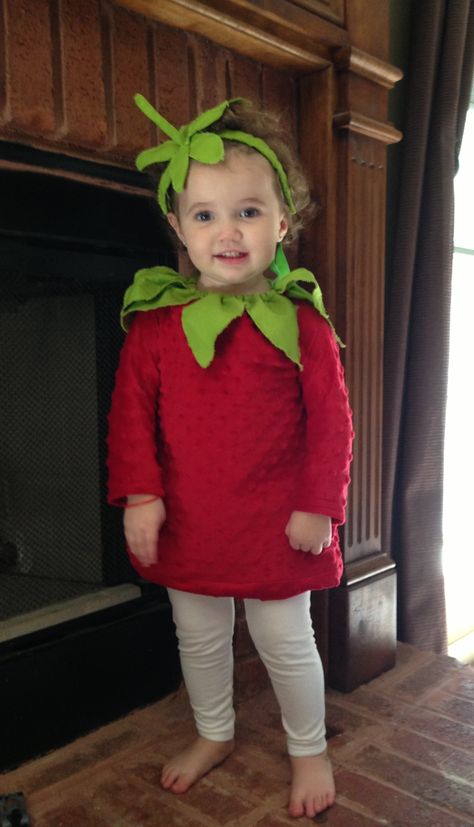 Strawberry Halloween costume homemade Raspberry Costume, Diy Strawberry Costume Kids, Toddler Fruit Costume, Pinterest Halloween Costumes, Fruit Costumes For Kids Diy, Strawberry Halloween Costume, Easy Diy Costumes For Women, Tomato Costume, Halloween Costume Homemade