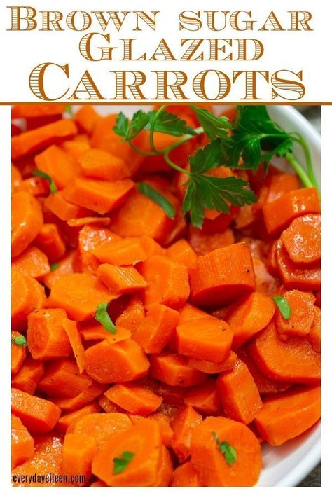 Brown Sugar Glazed Carrots, the easiest side dish that delivers amazing flavor from the buttery brown sugar glaze! This was my Granny's amazing tasting recipe! We have been enjoying this tasty carrot recipe forever! Great for weeknight meals! Perfect make-ahead Holiday side dish! #carrots #Holidaysidedish #Thanksgiving #Easter #Christmas #everydayeileen Candy Carrots Recipe, Sunday Roast Chicken, Glazed Baby Carrots, Brown Sugar Glazed Carrots, Carrot Recipe, Maple Glazed Carrots, Glazed Carrots Recipe, Candied Carrots, Honey Glazed Carrots