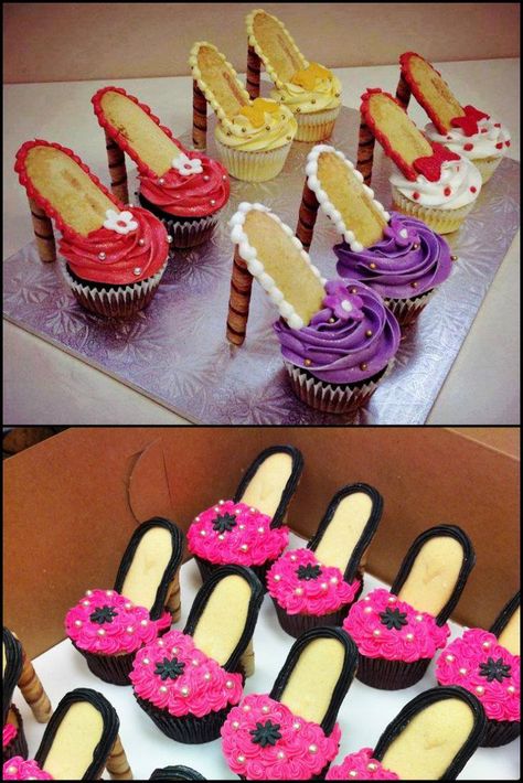 Heel Cupcakes, High Heel Cupcakes, Fashion Birthday Party, Kids Spa Party, Patisserie Fine, Barbie Theme Party, Girl Spa Party, Shopkins Birthday, Kids Spa