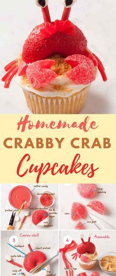 Homemade Crabby Crab Cupcakes Crab Cupcakes, Trendy Desserts, Cupcakes Healthy, Painkiller Recipe, Desserts For Parties, Crab Party, Breakfast Recipes Kids, Healthy Cupcakes, Quick Easy Desserts