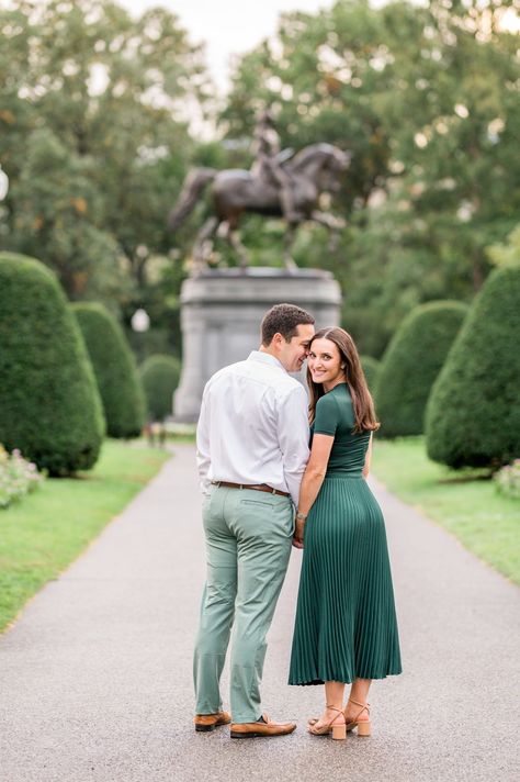 Boston Common Engagement Photos, Green Monochromatic Outfit, Engagement Photos Central Park, Beacon Hill Engagement Photos, Boston In The Fall, Rainy Fall Day, Boston Engagement Photos, Garden Formal, Rainy Fall