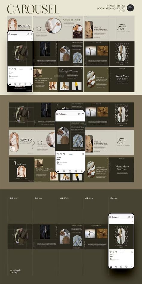 Fashion Instagram Carousel Templates PSD Carousel Ig Post, Fashion Carousel, Insta Carousel, Dark Nebula, Instagram Ads Design, Carousel Template, Typography Ideas, Real Estate Marketing Design, Instagram Carousel