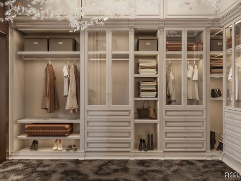 Master Bedroom Design on Behance Walk In Closet Parisian, French Country Walk In Closet, Classic Walk In Closet Design, Modern Classic Wardrobe Design, Classic Closet Design, Classic Dressing Room, Walk In Wardrobe Ideas Master Bedrooms, Modern Classic Wardrobe, Latest Wardrobe Design