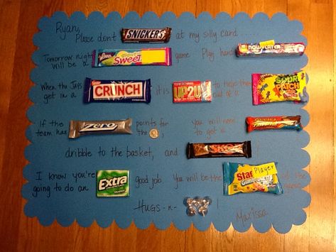 Good luck candy gram for basketball Wrestling Banquet, Candy Boards, Basketball Banquet, Gymnastics Posters, Balls Quote, Basketball Signs, Volleyball Posters, Game Gifts, Candy Board