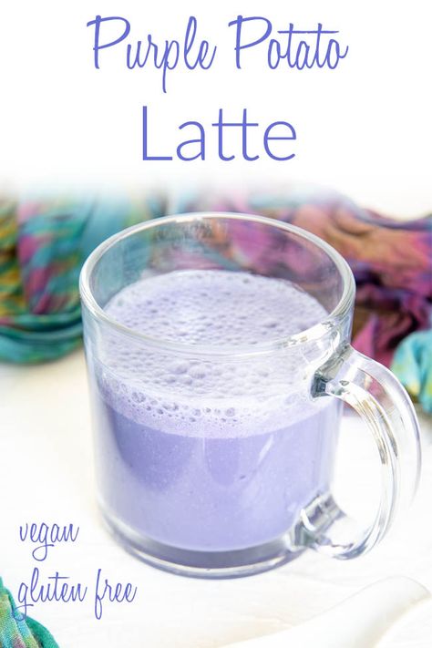 This colorful Purple Potato Latte is sweet and creamy. Made with purple potato powder, it's a great alternative to coffee or tea. Purple Sweet Potato Powder Recipes, Ube Latte, Vegan Purple Potato Recipes, Purple Sweet Potato Smoothie, Ube Powder Smoothie, Lavender Iced Latte, Sweet Potato Powder, Sweet Potato Smoothie, Beet Smoothie