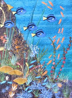 Seascape Quilts, Bye For Now, Ocean Quilt, Fish Quilt, Sea Quilt, Applique Art, Underwater Theme, Baby Boy Quilts, Quilt Show