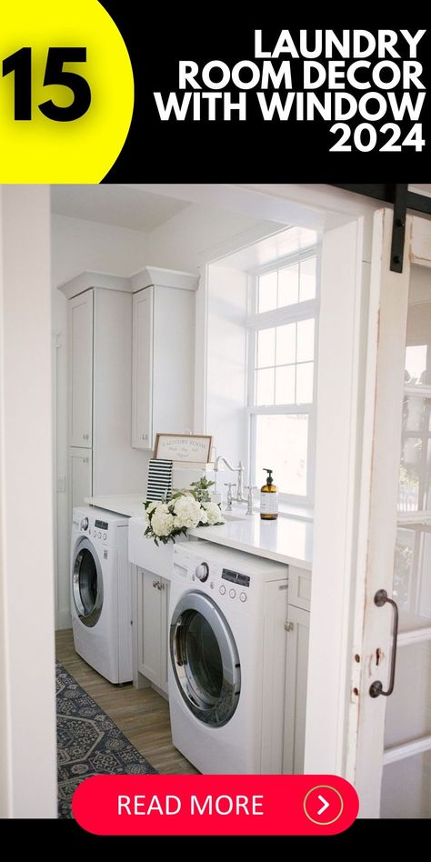 Discover the perfect balance of style, elegance, and practicality with our laundry room decor with window for 2024. From elegant and refined window sill decor to rustic and charming old window accents, find all the inspiration you need for your next home project. Windows In Laundry Room, Small Laundry With Window, Laundry Room Windows Ideas, Window In Laundry Room Ideas, Washer And Dryer In Front Of Window, Laundry Room Window Ideas, Laundry With Window Above Sink, Washer And Dryer Under Window, Washer Dryer Under Window