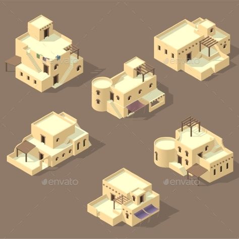 Isometric Arab House Isolated by Roxiller | GraphicRiver Videogame Ideas, Minecraft Desert House, Shadows Illustration, Arab House, Minecraft Desert, Isometric Game, Minecraft Village, Middle Eastern Style, Dessert House