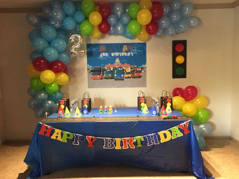 Tayo The Little Bus Birthday Party Ideas, Tayo Birthday Decoration, Tayo Birthday Party, Bus Birthday Party Ideas, Bus Birthday Party, Train Theme Birthday Party, Bus Party, Birthday Sweets, Elmo Birthday Party