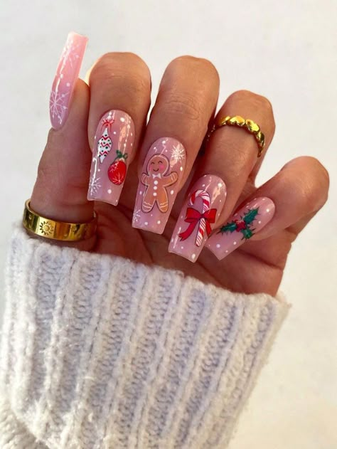 Multicolor  Collar    Color Nails Embellished   Beauty Tools Ballet Nails, Nagel Tips, Nail Swag, Xmas Nails, Christmas Nail Designs, Stick On Nails, Christmas Nail Art, Nail Shapes, Holiday Nails