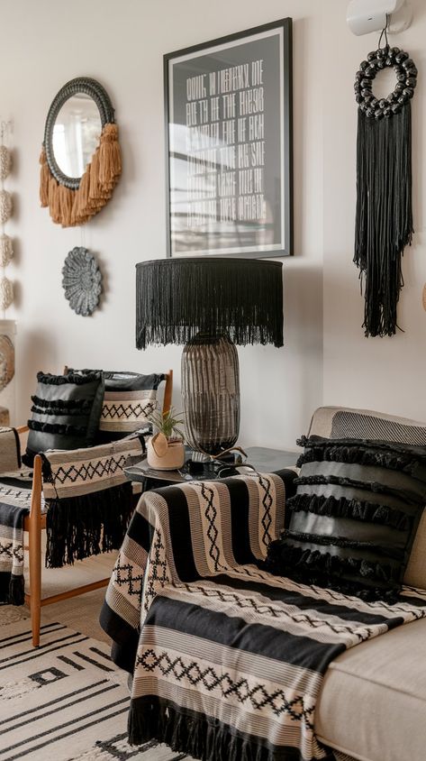 How to Style a 29 Black Boho Bedroom in 2024 Black Boho Bedroom, Eclectic Accessories, Black Tones, Bohemian Vibes, Bedroom Décor, Black Boho, Bedroom Boho, Boho Bedroom, How To Style