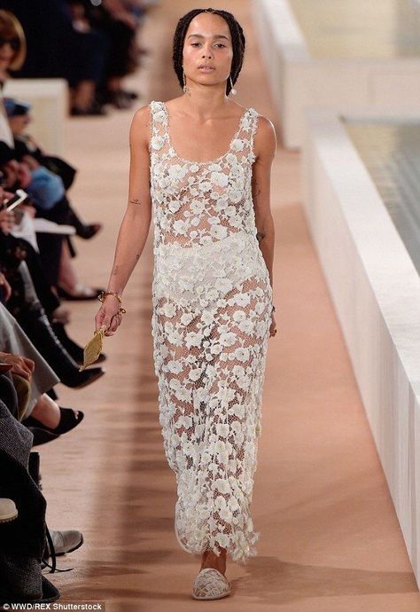 White Lace Dress Outfit, Zoe Kravitz Style, Zoe Isabella Kravitz, Lace Dress Outfit, Zoë Kravitz, Balenciaga Spring, Spring Summer Fashion Trends, Sheer Lace Dress, Lisa Bonet