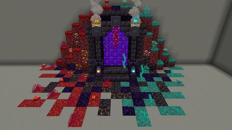 Nether Portal Decoration Minecraft, Jungle Nether Portal Design, Minecraft Never Portal Ideas, Minecraft Portals Ideas, Nether Bridge Minecraft, Minecraft Mine Entrance Above Ground, Aesthetic Nether Portal, Minecraft Lantern Designs, Minecraft Nether Builds