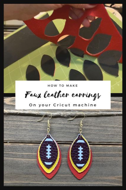 These stacked football faux leather earrings are the perfect way to show off team spirit. Just pick the colors of your favorite sports team.  These diy earrings are easy to make with your Cricut Explore.  Faux leather cuts easily with the regular fine tip blade and green mat.  Check out this post to see just how easy it is to make this football earrings diy. Faux Leather Earrings Cricut, Leather Earrings Cricut, Earrings Cricut, Unique Gifts For Girls, Fleece Quilt, Green Mat, Football Earrings, Diy Gifts For Friends, Diy Gifts For Kids