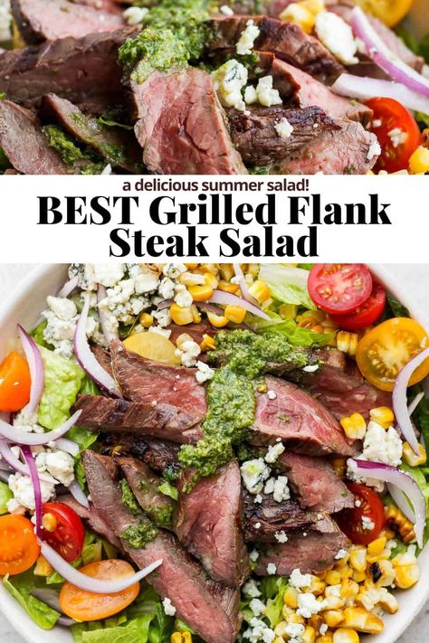 Flank Steak Arugula Salad, Flank Steak Salad Pioneer Woman, Steak Salad With Chimichurri Dressing, Steak Salad Chimichurri, Grilled Flank Steak Salad, Steak For Salad Recipe, Steak Chimichurri Salad, Chimichurri Steak Salad, Steak Salad Marinade