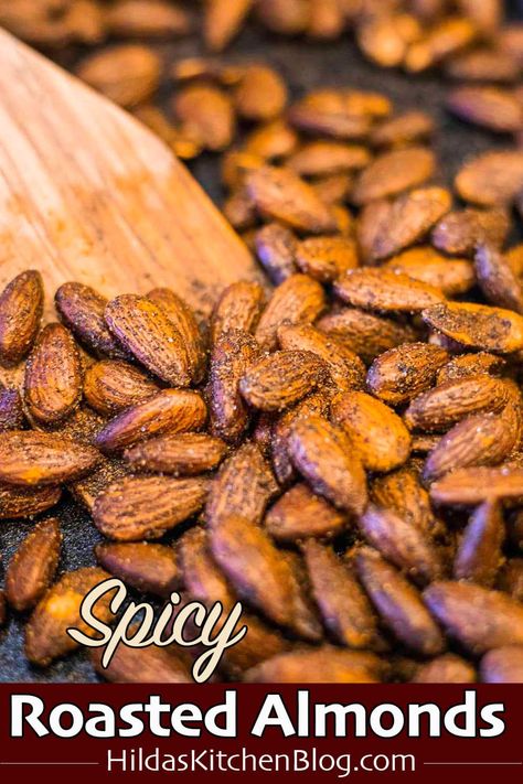 This Spicy Roasted Almonds recipe is not only healthy but highly addicting! It's very easy to prepare and ready in around 20 minutes. Salty Almonds Recipe, Diy Flavored Almonds, Spiced Almonds Recipe Savory, Cajun Almonds Recipe, Spiced Almonds Savory, How To Season Almonds, Almond Treats Easy Recipes, Roasted Almonds Recipe Healthy, Sweet And Spicy Almonds Recipe