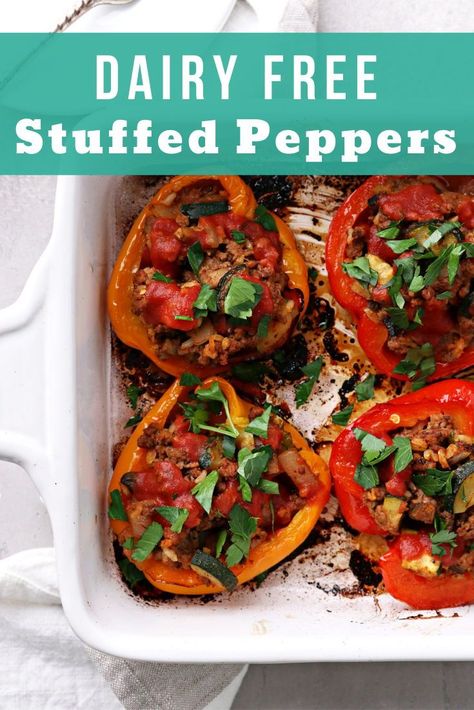 Dairy Free Stuffed Bell Peppers, Stuffed Bell Peppers No Cheese, Dairy Free Stuffed Peppers, Chicken Sausage Stuffed Peppers, Stuffed Peppers Ground Beef, Stuffed Bell Peppers Ground Beef, Bell Peppers Stuffed, Stuffed Peppers Beef, Ground Beef Rice