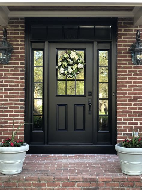 Front Entry Decor, Black Entry Doors, Black Exterior Doors, Wrought Iron Front Door, Glass Hardware, Front Door Styles, Fiberglass Front Door, Custom Front Doors, Black Heritage