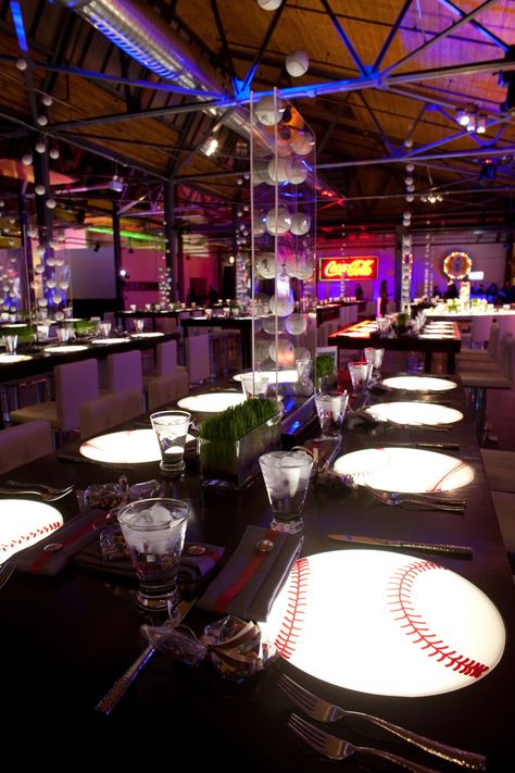 Closed - Event Creative | Major League Baseball Themed Bar Mitzvah | PartySlate Bar Mitzvah Baseball Theme, Bar Mitzvah Ideas Boys, Bar Mitzvah Decorations, Bar Mitzvah Centerpieces, Bar Mitzvah Themes, Bnai Mitzvah, Bat Mitzvah Themes, Mitzvah Themes, Mitzvah Decor