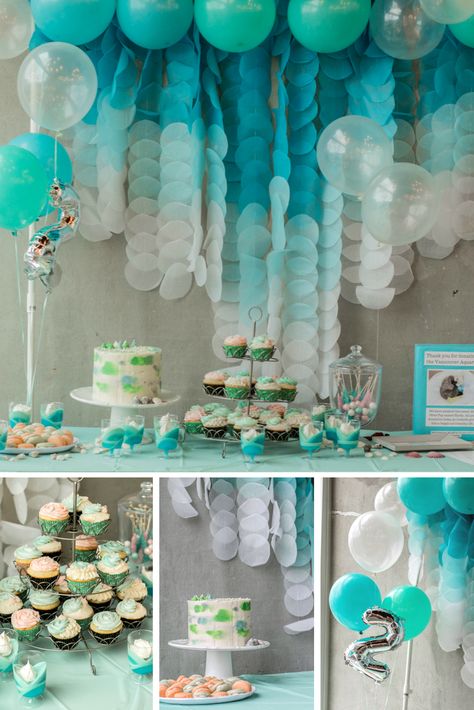 Ocean Themed Second Birthday Party — Charlotte Laila Blue Beach Themed Birthday Party, Under Water Theme Party Decoration, Marine Biology Birthday Party, Ocean Theme 1st Birthday Boy, Habitat Schoolhouse, Underwater Birthday, Bubble Birthday Parties, Ocean Baby Showers, Ocean Birthday Party