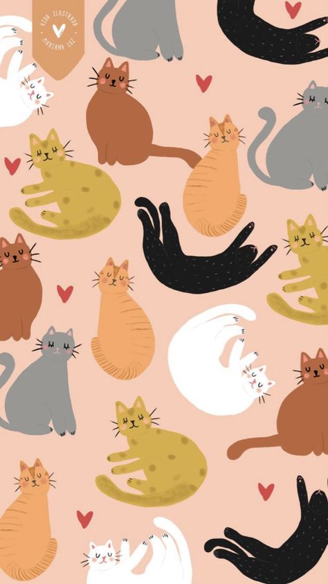 Cat Pattern Wallpaper, 강아지 그림, Whatsapp Wallpaper, Cats Illustration, Cute Patterns Wallpaper, Iphone Background Wallpaper, Cat Wallpaper, Animal Wallpaper, Cat Illustration