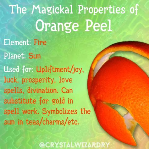 Magical Properties Of Orange Peel, Orange Correspondences, Orange Peel Magical Properties, Orange Magical Properties, Orange Witchcraft, Witchy Knowledge, Spell Components, Bind Runes, Witchcraft Tips