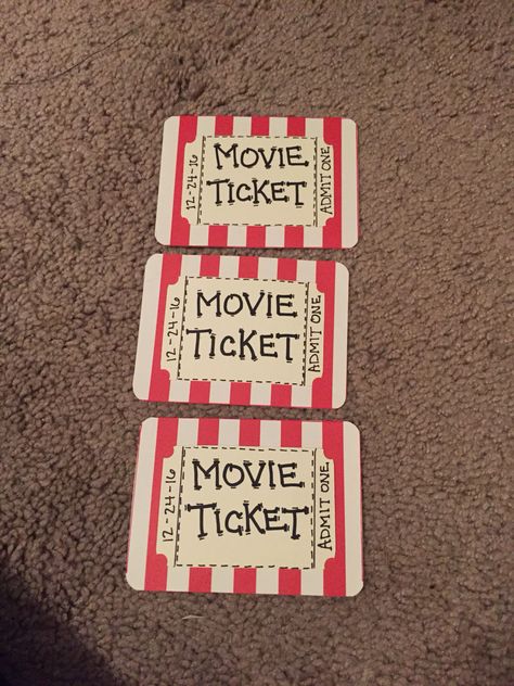 Handmade Movie Tickets, Pretend Movie Tickets, Movie Date Ticket, Diy Cinema Ticket, Handmade Ticket Ideas, Movie Night Tickets Diy, Homemade Movie Ticket, Movie Ticket Gift Ideas, Movie Date Drawing