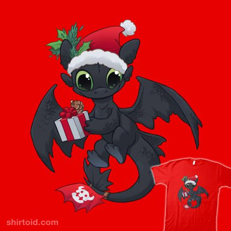 Christmas Dragon | Shirtoid #alisonacton #christmas #dooomcat #film #howtotrainyourdragon #movies #nightfury #santahat #toothless Pikachu And Stitch, Dragon Christmas, Christmas Dragon, Christmas Merchandise, Dragon Wall, Christmas T Shirt Design, Oversized Shirts, Dragon Trainer, Night Fury