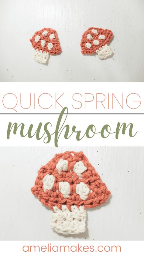 Crochet a Cute Spring Mushroom - Amelia Makes Flat Mushroom Crochet, Mushroom Crochet Applique, Crochet Mushroom Applique, Mushrooms Crochet, Mushroom Applique, Crochet Appliqué, Functional Crafts, Crochet Flats, Fast Crochet