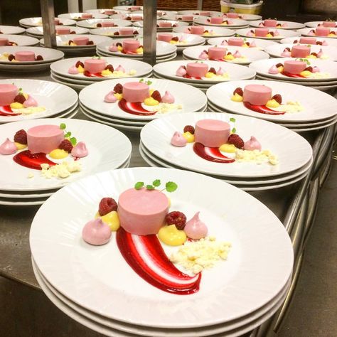 1,472 Likes, 13 Comments - Jansa Vu Danna Vu (@postitvu) on Instagram: “Swoosh! #pannacotta #raspberry #chocolate #valrhona #lemon #fresh” Molecular Gastronomy Plating, Fancy Food Presentation, Gourmet Catering, Food Plating Techniques, Fine Dining Desserts, Plate Presentation, Dessert Presentation, Raspberry Chocolate, Dessert Plating