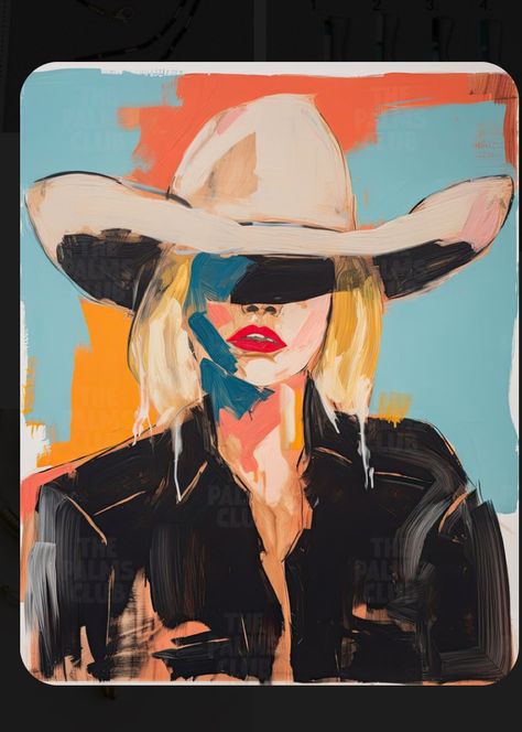 Painting Ideas Woman, Cowgirl Painting, Nashville Art, Whimsical Art Paintings, Messy Art, Retro Artwork, Pop Art Wallpaper, Sketch Painting, Botanical Drawings